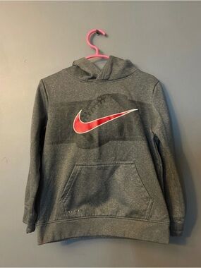 Nike Youth Dark Gray Pullover Hoodie with Red Swoosh
